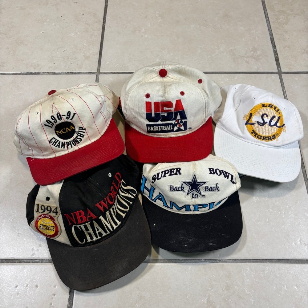 Vintage 90s Sports Hat Lot Starter Logo 7 Rockets Cowboys LSU USA Basketball
